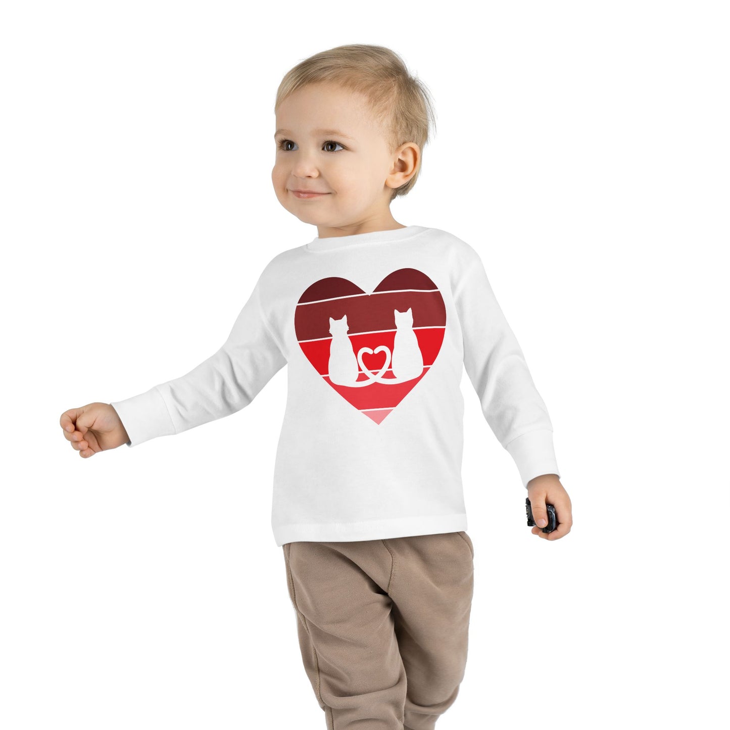 Cat Tail Love Retro Heart Toddler Long Sleeve Tee