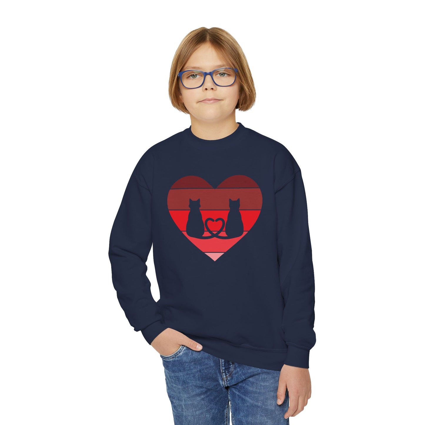 Cat Tail Love Retro Heart Youth Crewneck Sweatshirt