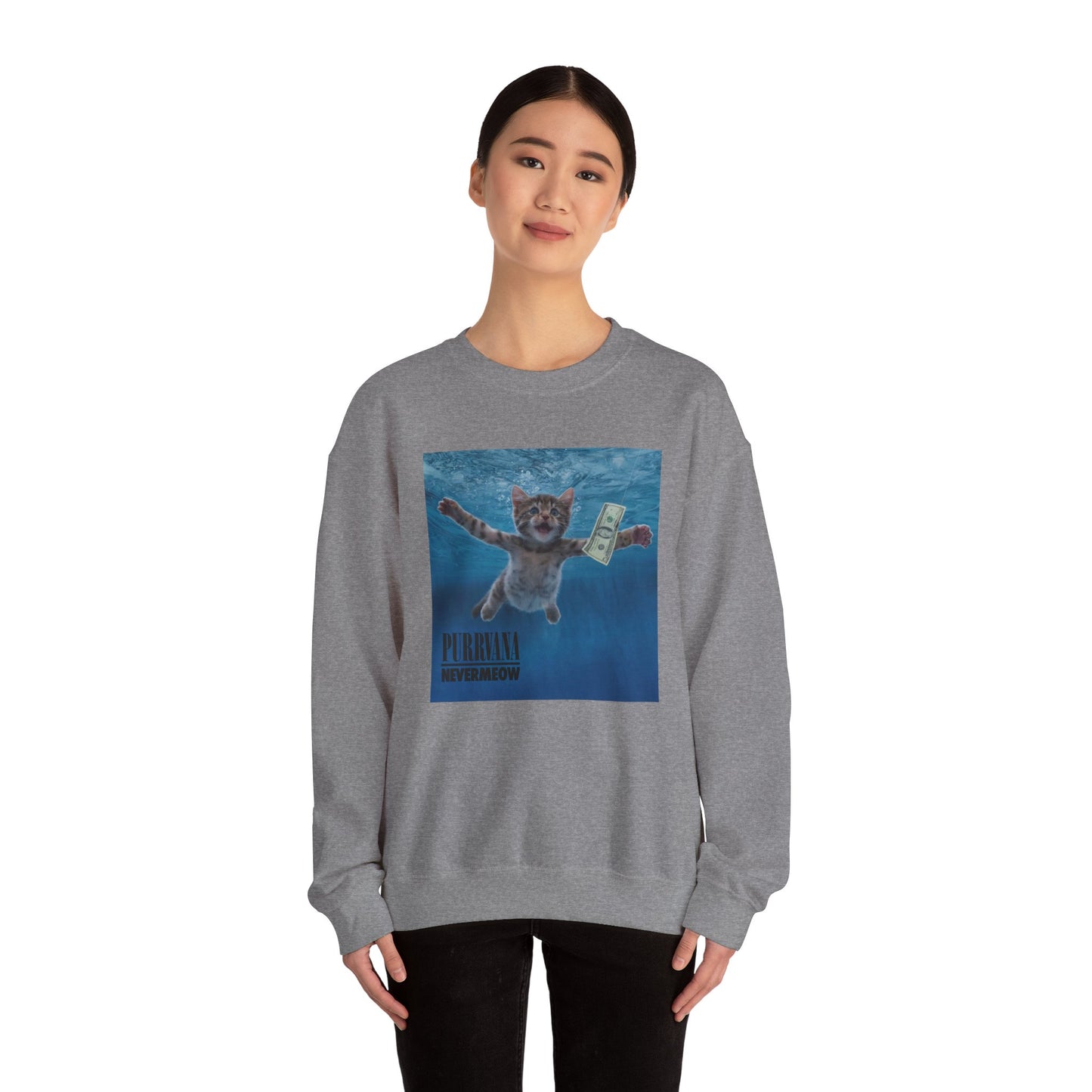 Purrvana Nevermeow Album Cover Crewneck Sweatshirt