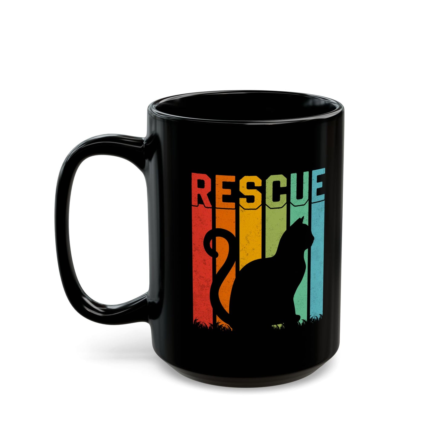 Retro Rescue Cat Black Coffee Mug