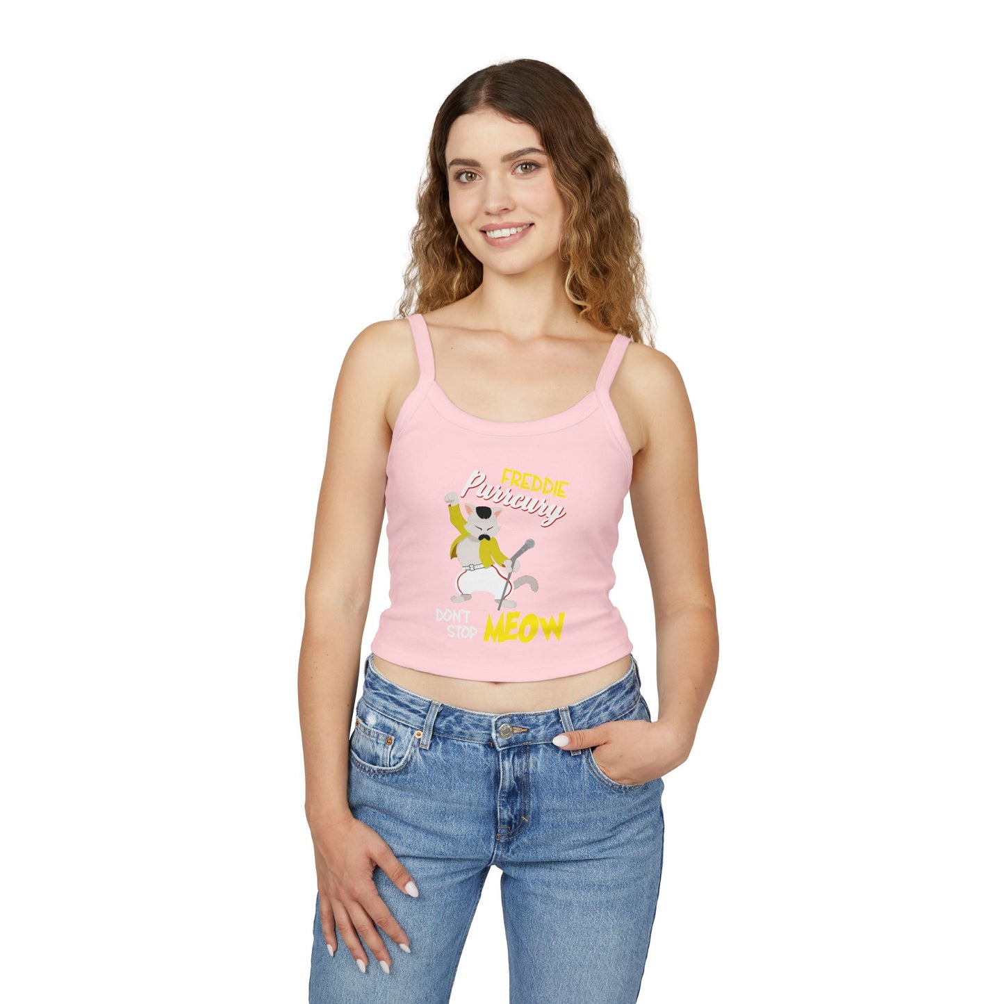 Freddie Purrcury Don't Stop Meow Women's Spaghetti Strap Tank Top