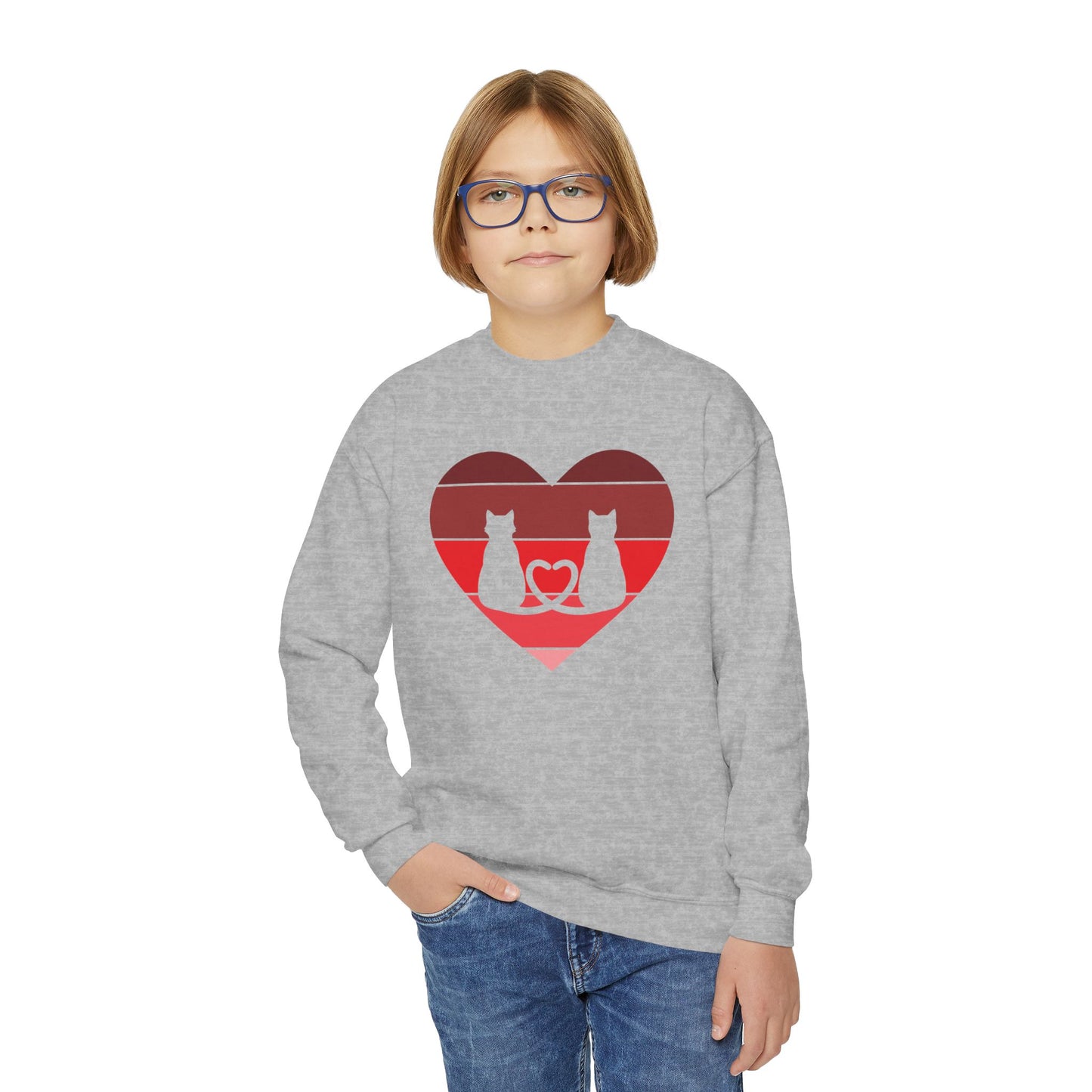 Cat Tail Love Retro Heart Youth Crewneck Sweatshirt