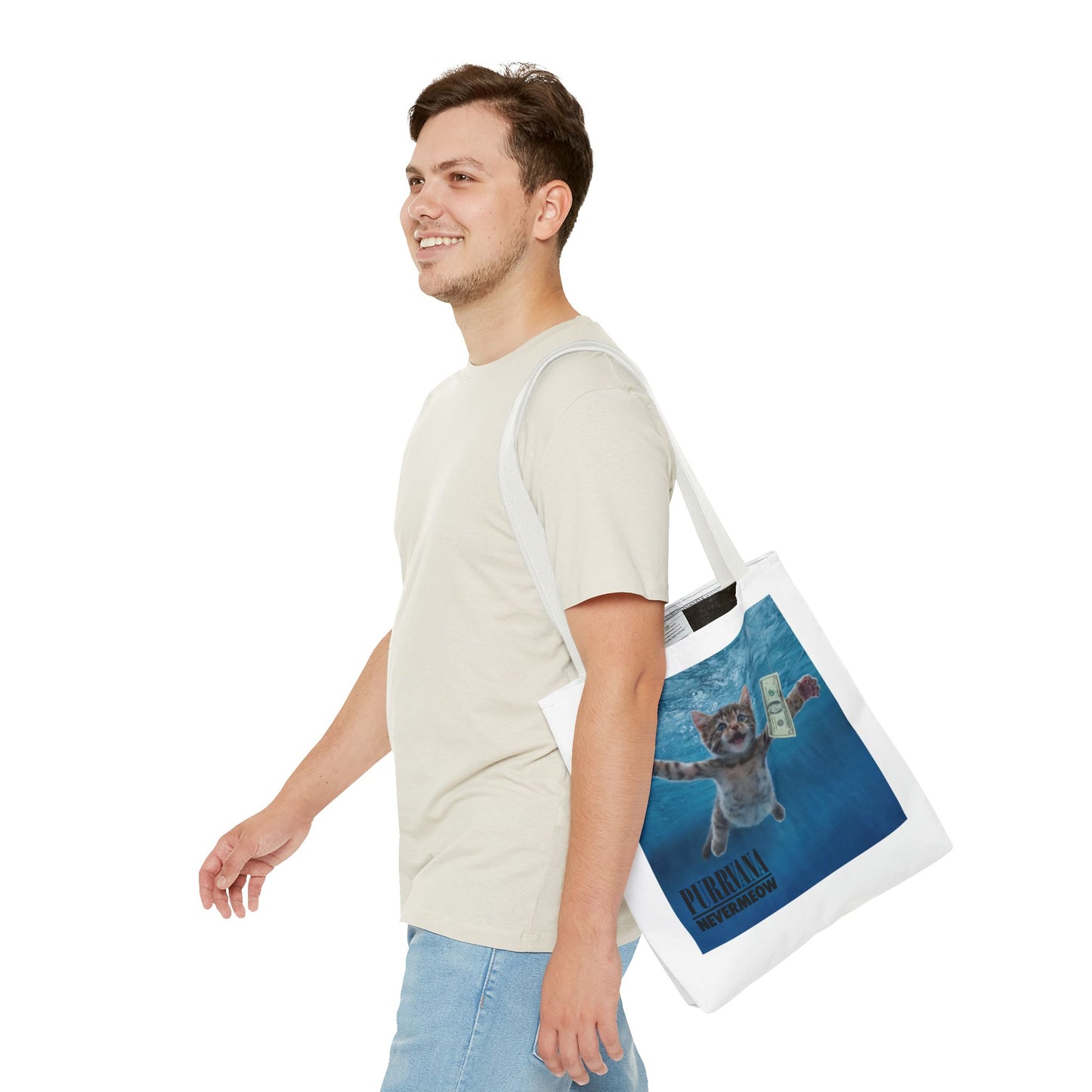 Purrvana Nevermeow Album Cover Tote Bag