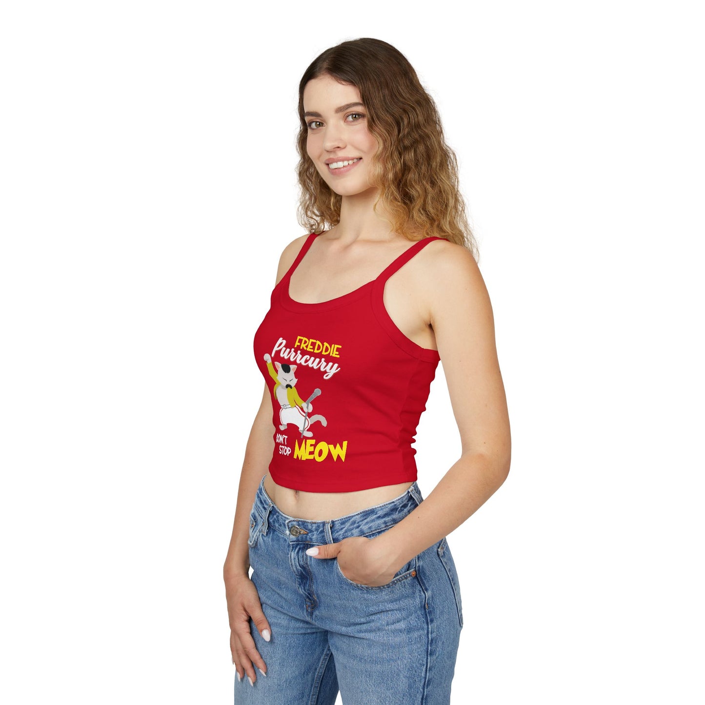 Freddie Purrcury Don't Stop Meow Women's Spaghetti Strap Tank Top