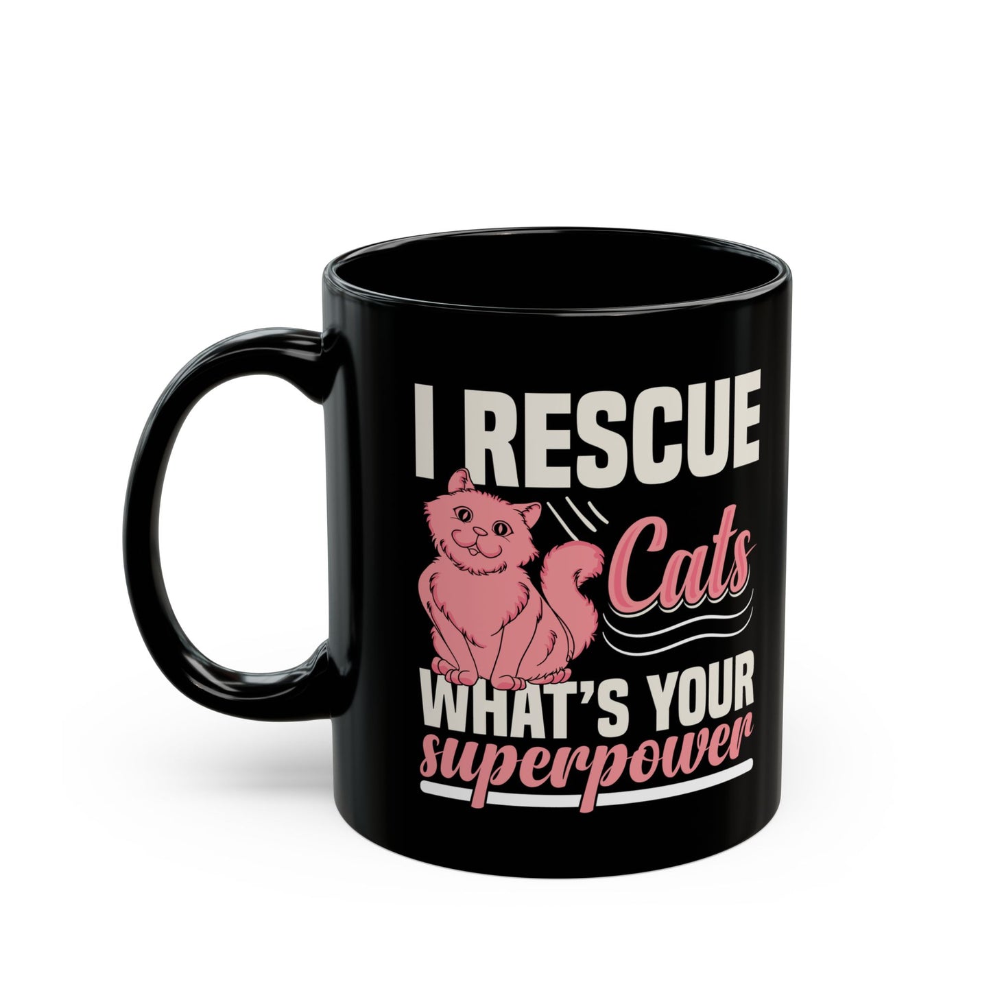 Rescue Superpower Cat Black Coffee Mug