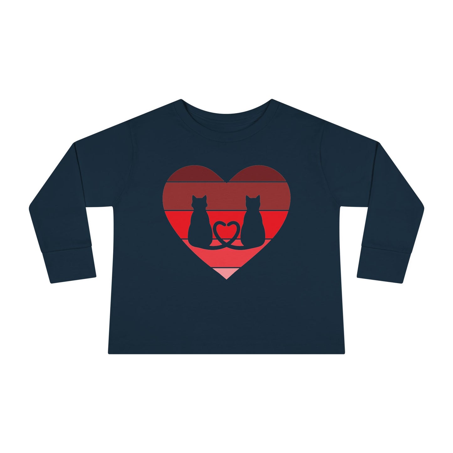 Cat Tail Love Retro Heart Toddler Long Sleeve Tee