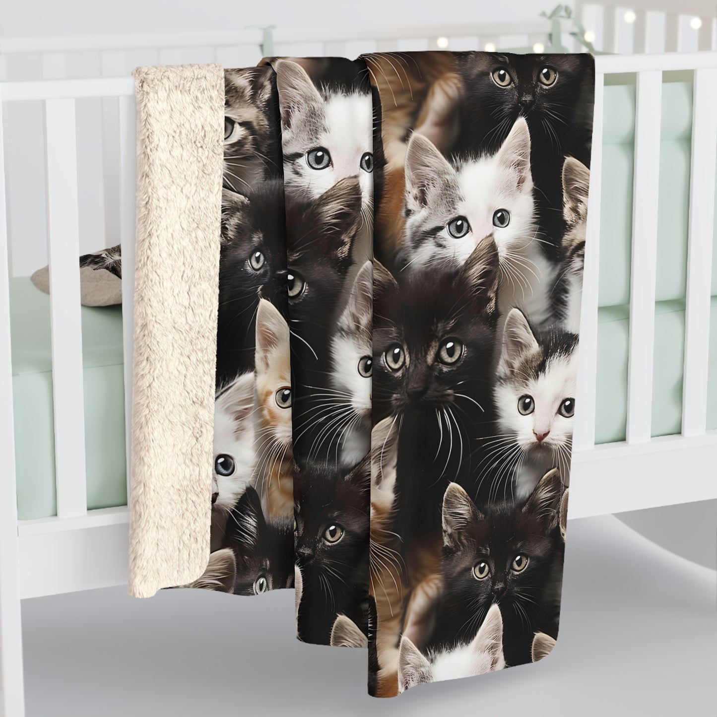 Cozy Kitten Crowd Sherpa Fleece Blanket