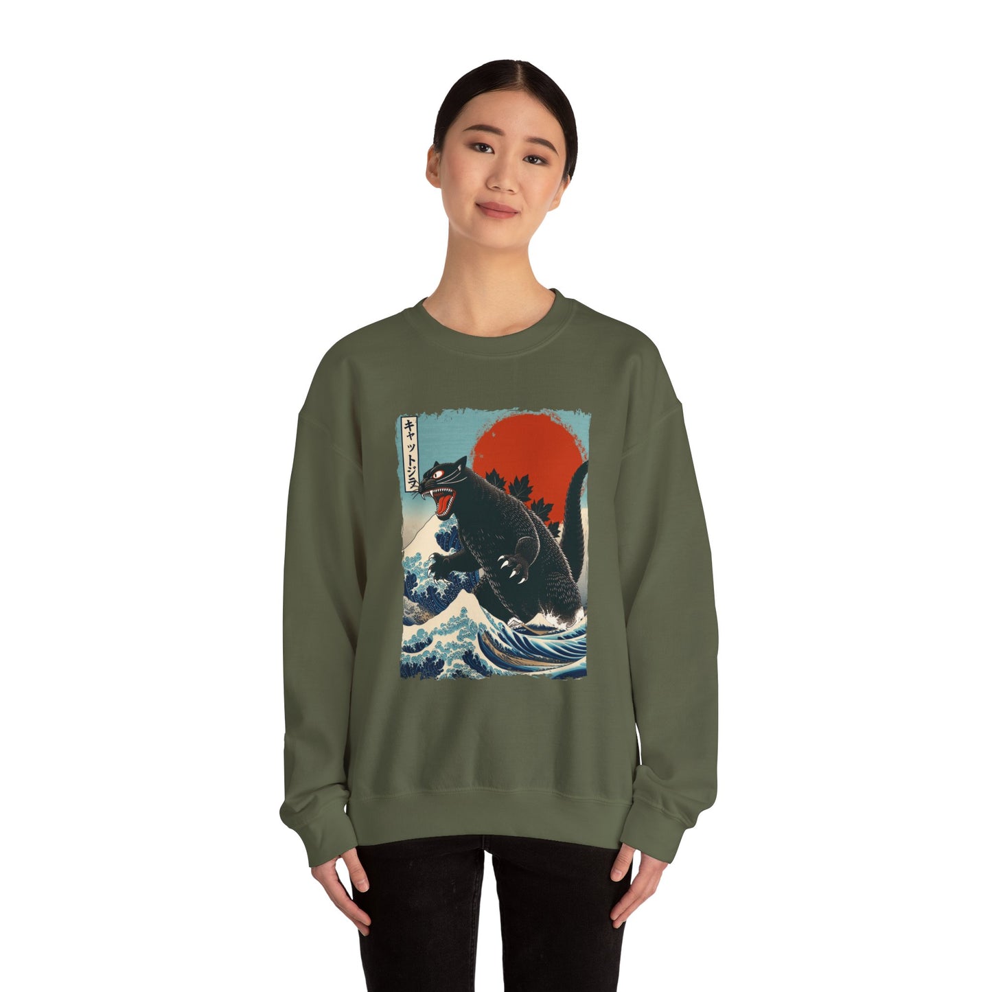 Catzilla Japanese Art Crewneck Sweatshirt