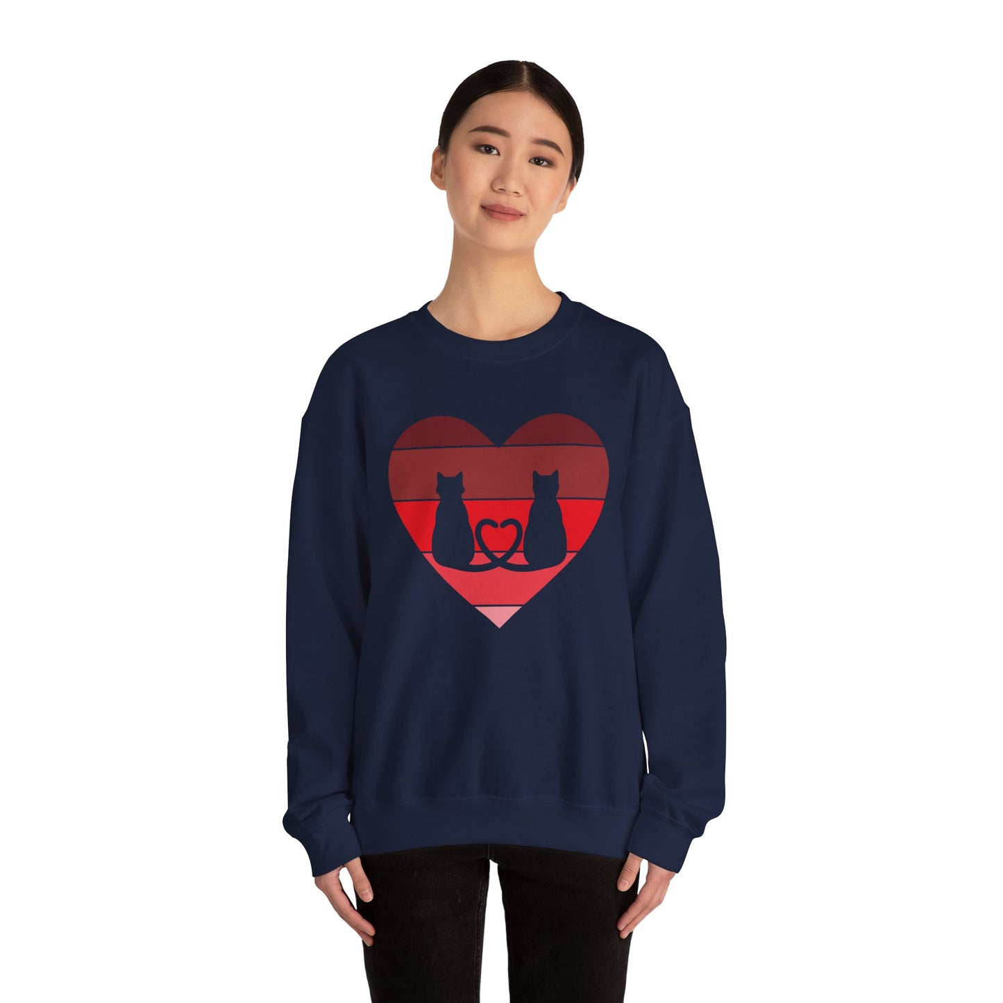 Cat Tail Love Retro Heart Crewneck Sweatshirt