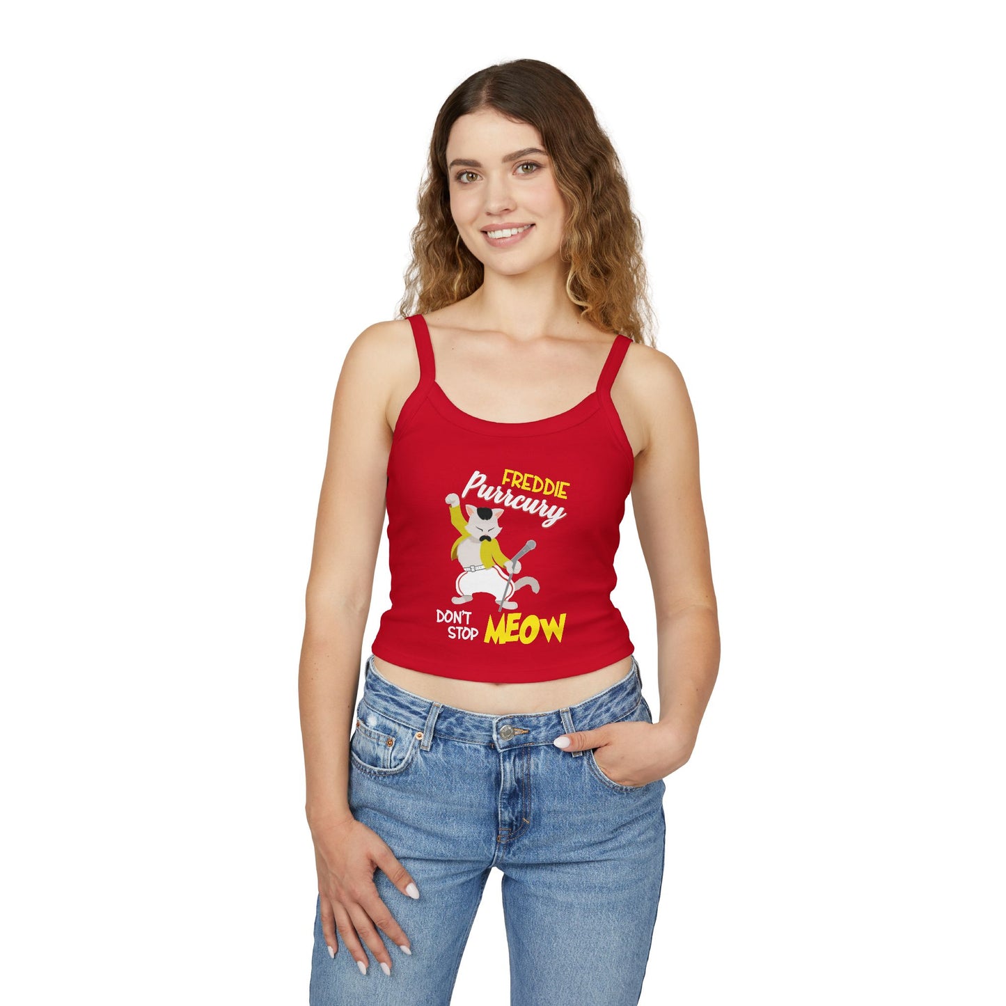 Freddie Purrcury Don't Stop Meow Women's Spaghetti Strap Tank Top