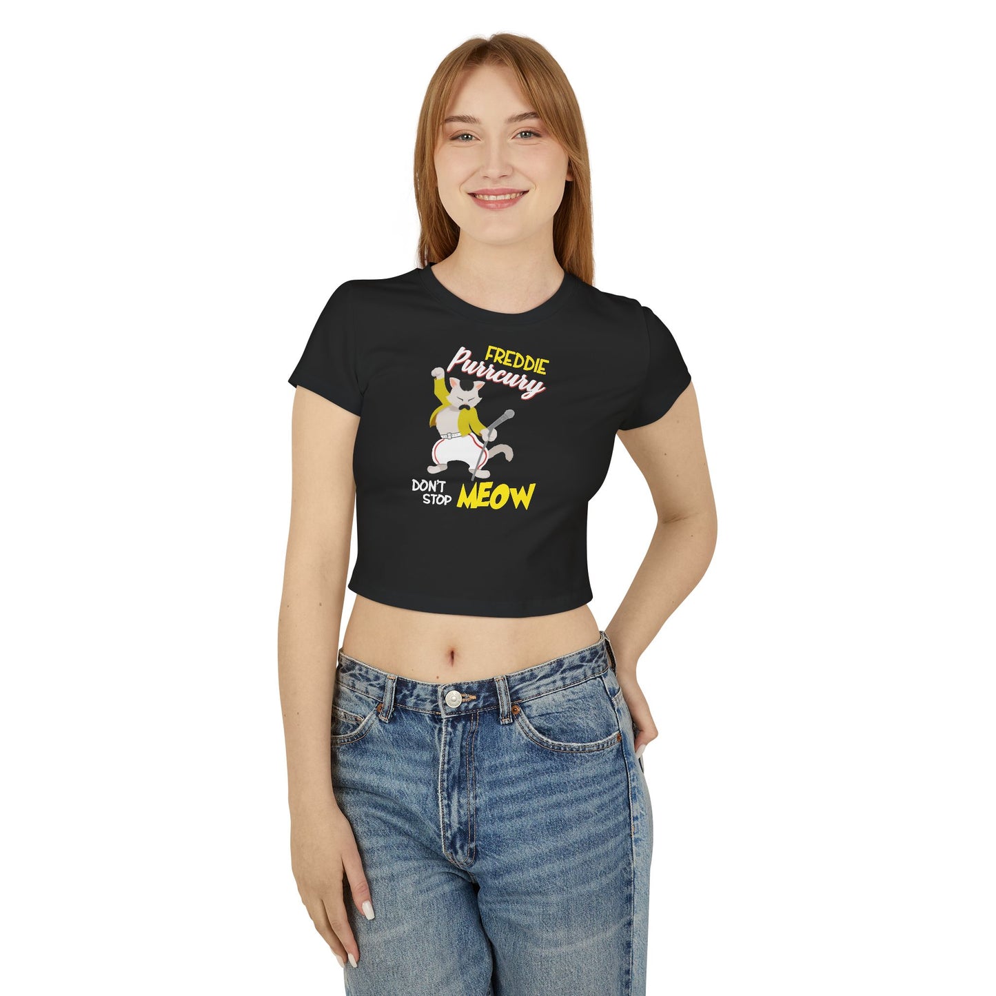 Freddie Purrcury Don't Stop Meow Women's Baby Tee