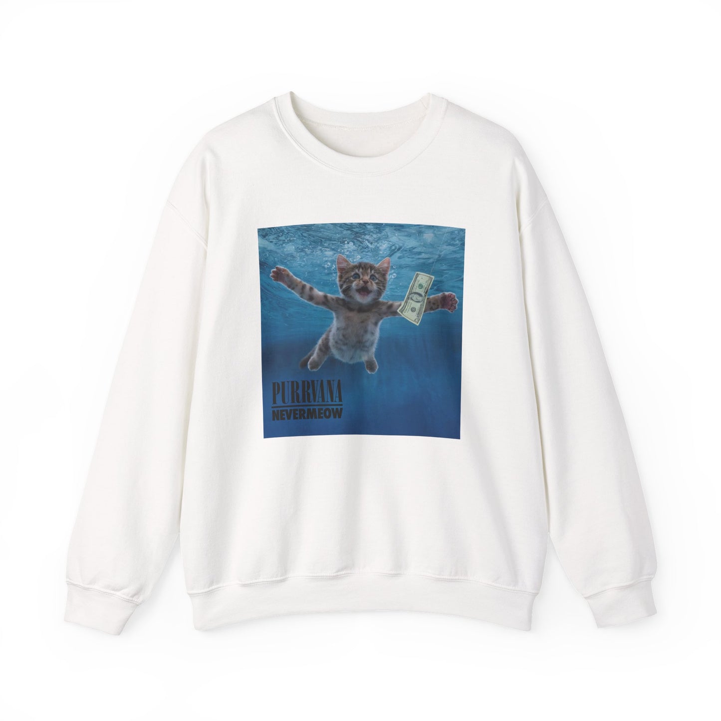 Purrvana Nevermeow Album Cover Crewneck Sweatshirt