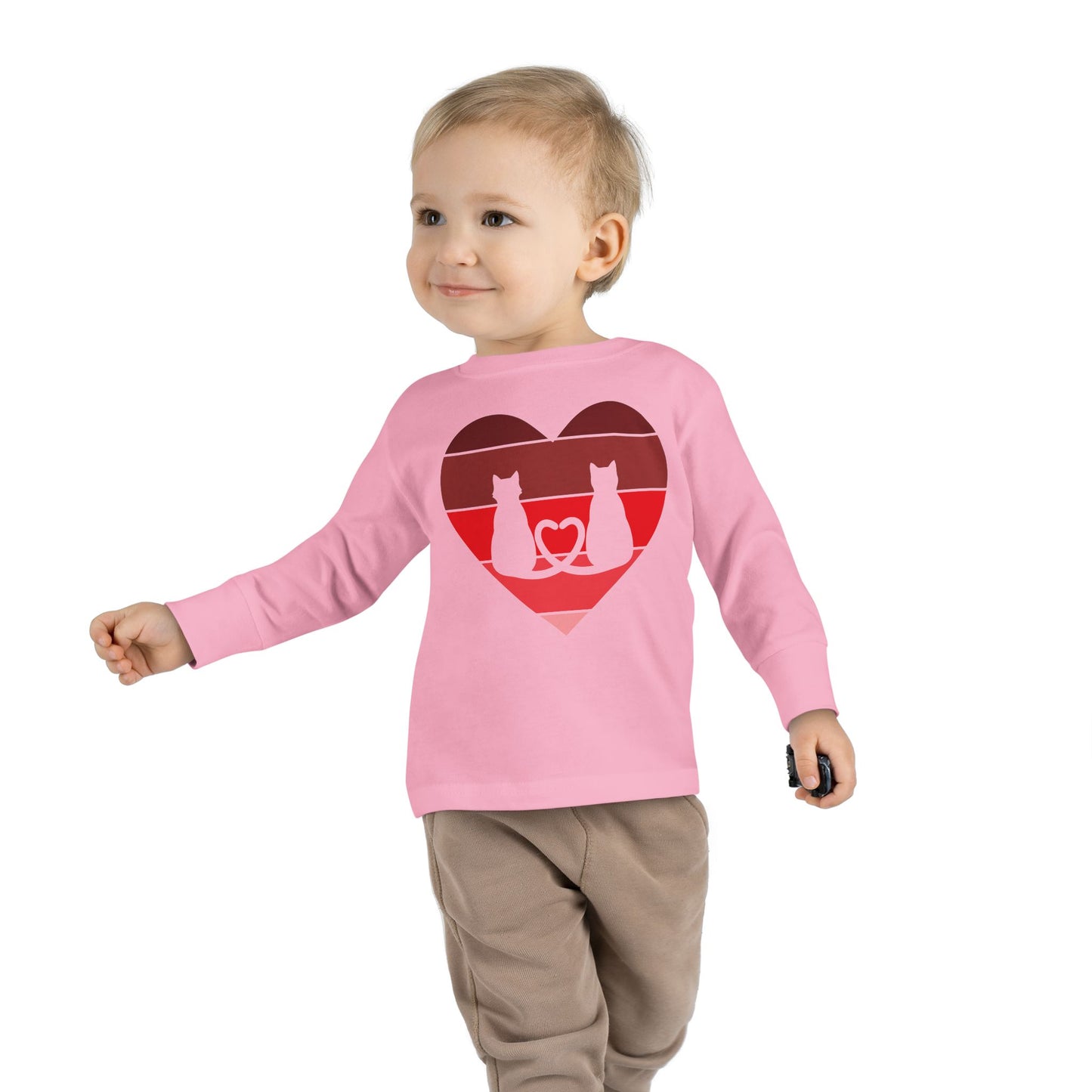 Cat Tail Love Retro Heart Toddler Long Sleeve Tee