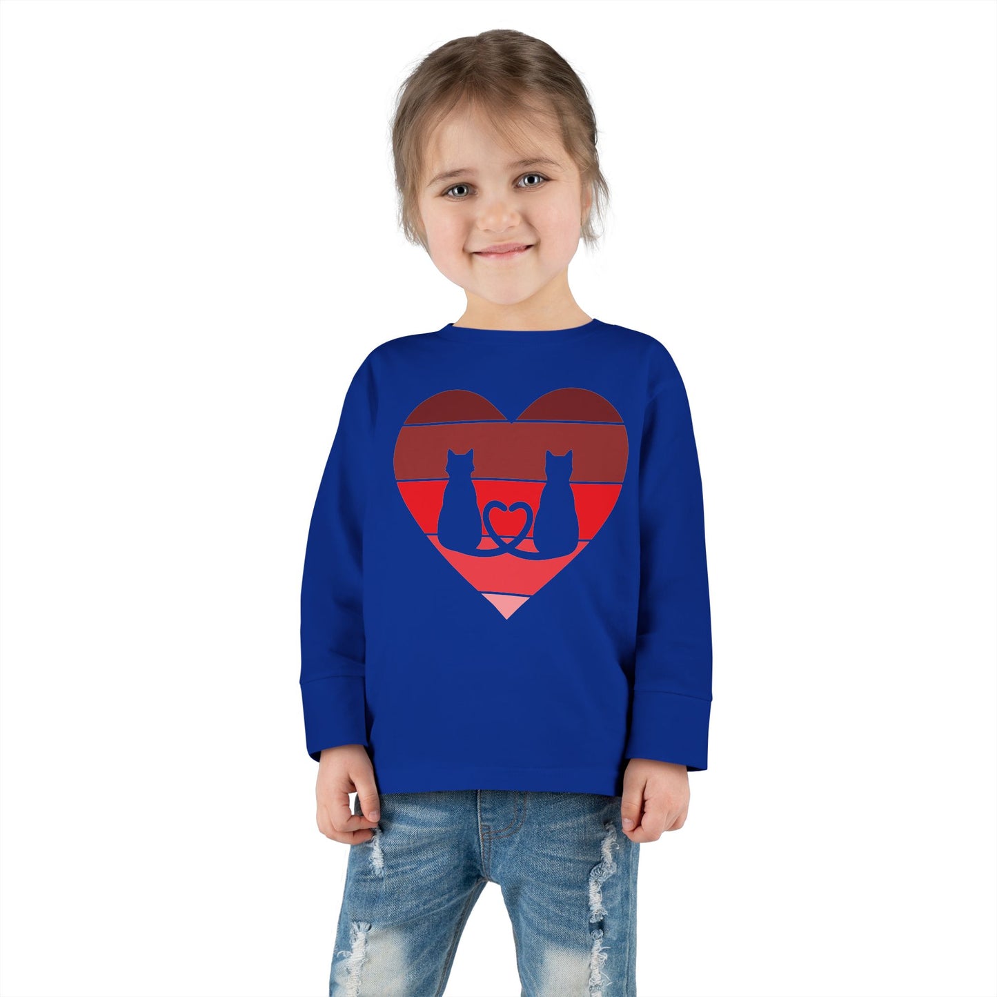 Cat Tail Love Retro Heart Toddler Long Sleeve Tee