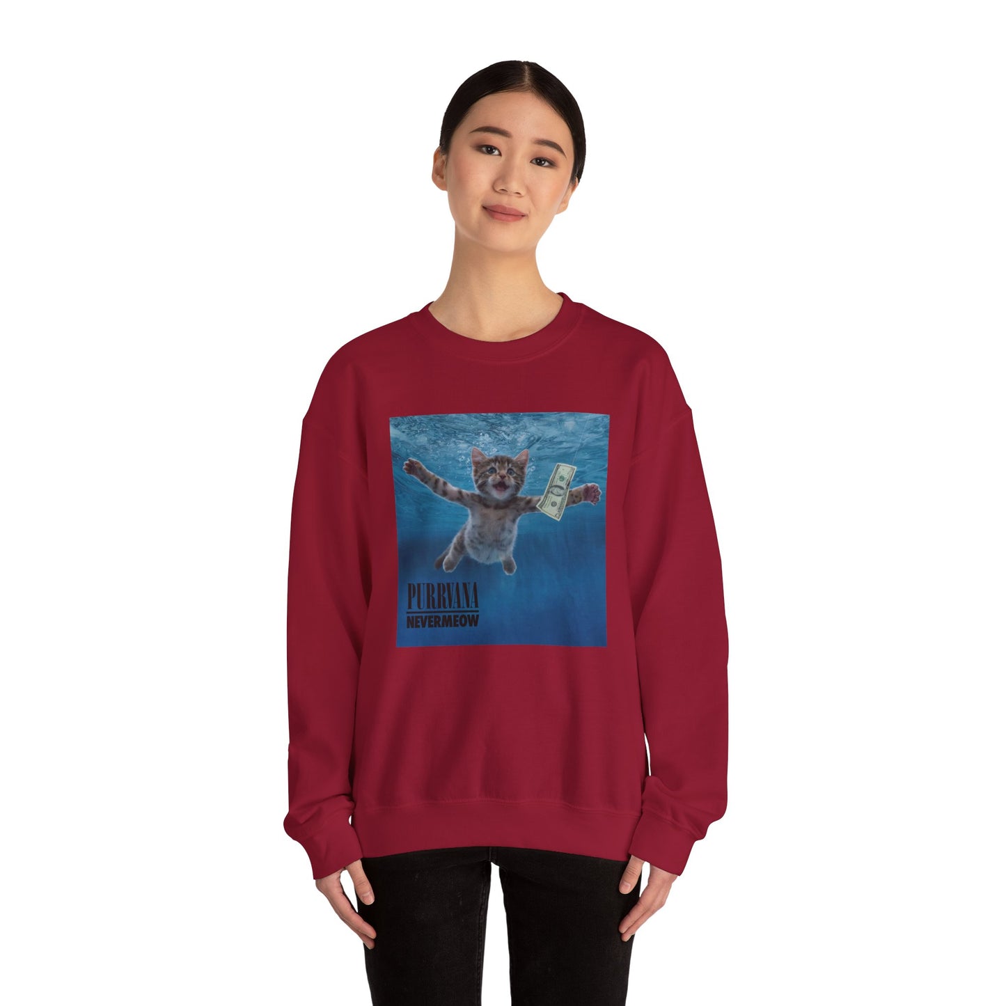 Purrvana Nevermeow Album Cover Crewneck Sweatshirt