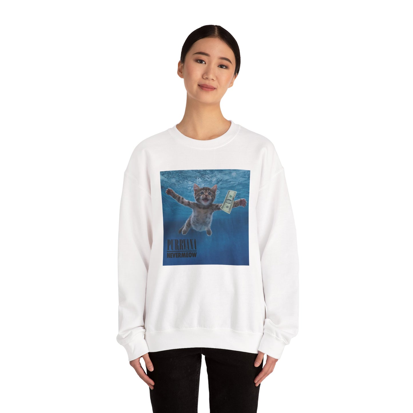 Purrvana Nevermeow Album Cover Crewneck Sweatshirt