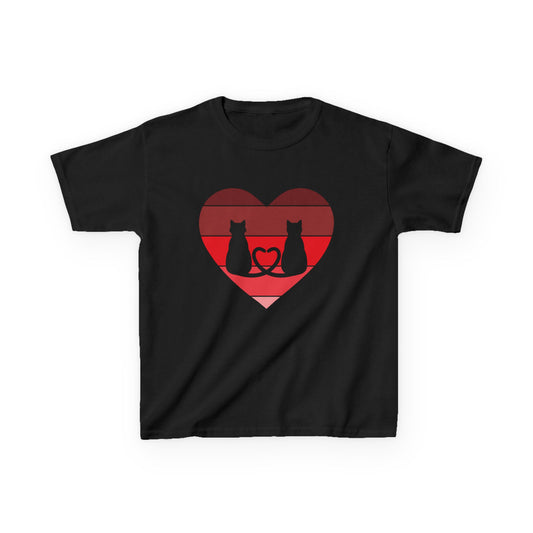 Cat Tail Love Retro Heart Kids Heavy Cotton T-shirt
