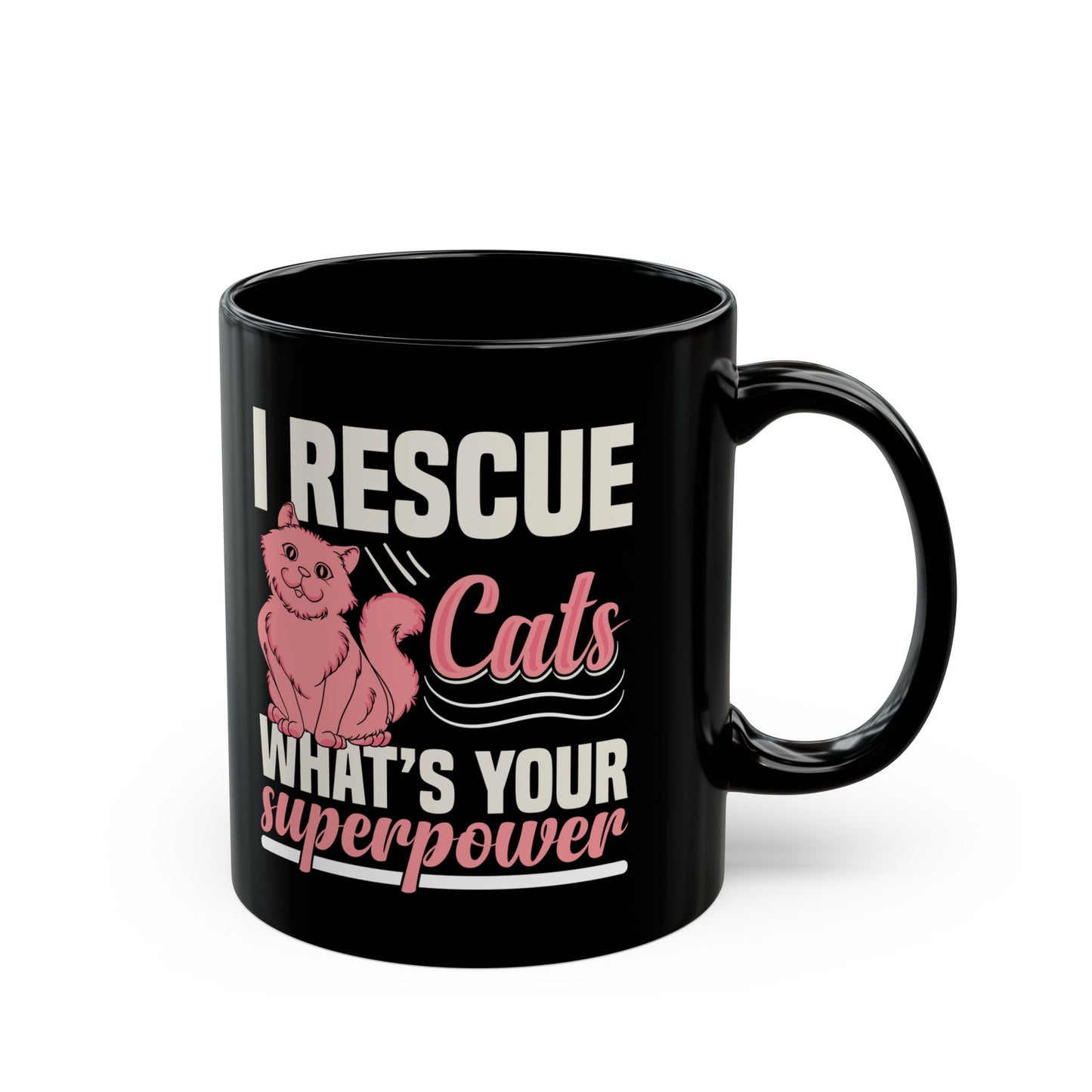 Rescue Superpower Cat Black Coffee Mug