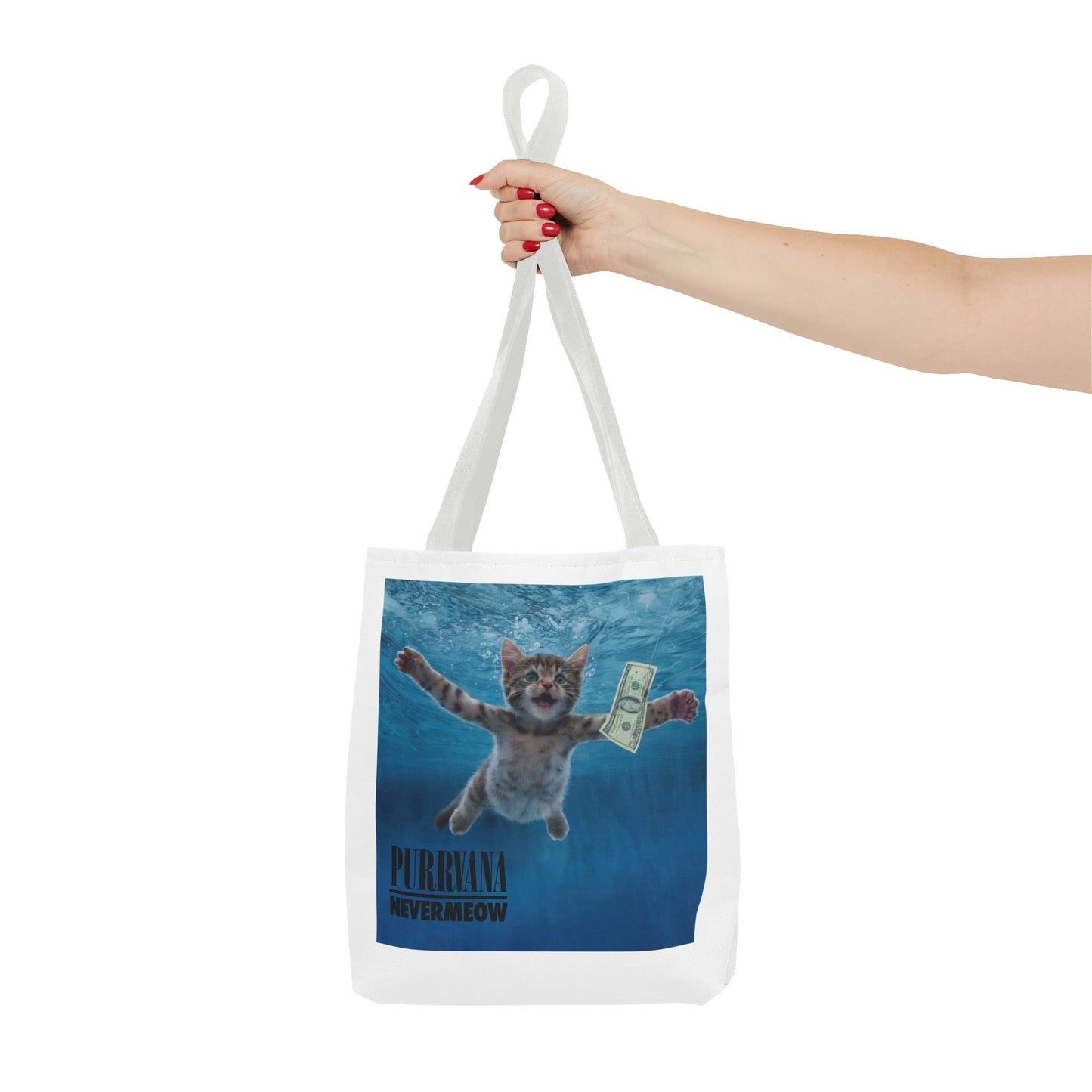 Purrvana Nevermeow Album Cover Tote Bag
