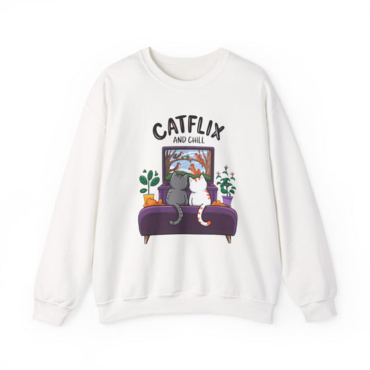 Catflix And Chill Crewneck Sweatshirt