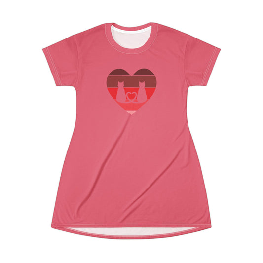 Cat Tail Love Retro Heart T-Shirt Dress