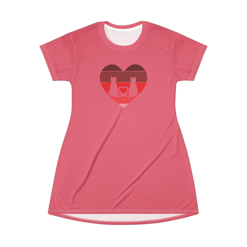 Cat Tail Love Retro Heart T-Shirt Dress