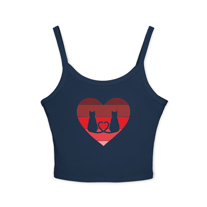 Cat Tail Love Retro Heart Women's Spaghetti Strap Tank Top