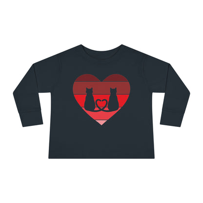 Cat Tail Love Retro Heart Toddler Long Sleeve Tee