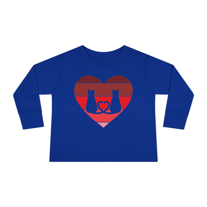 Cat Tail Love Retro Heart Toddler Long Sleeve Tee