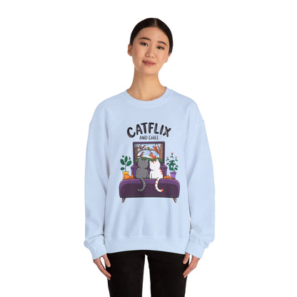 Catflix And Chill Crewneck Sweatshirt