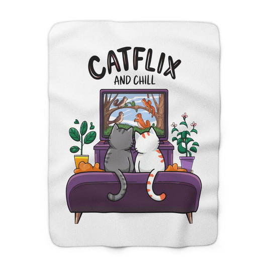 Catflix And Chill Sherpa Fleece Blanket