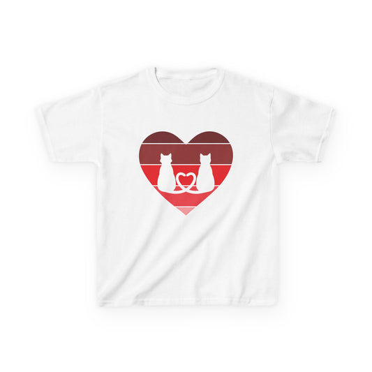 Cat Tail Love Retro Heart Kids Heavy Cotton T-shirt