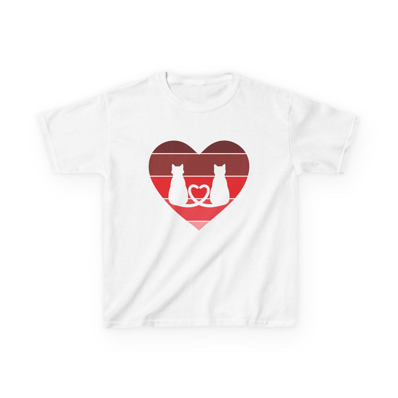 Cat Tail Love Retro Heart Kids Heavy Cotton T-shirt