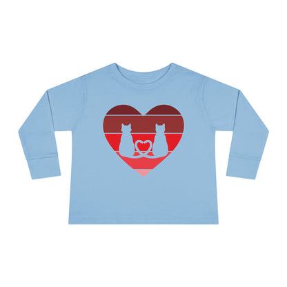 Cat Tail Love Retro Heart Toddler Long Sleeve Tee