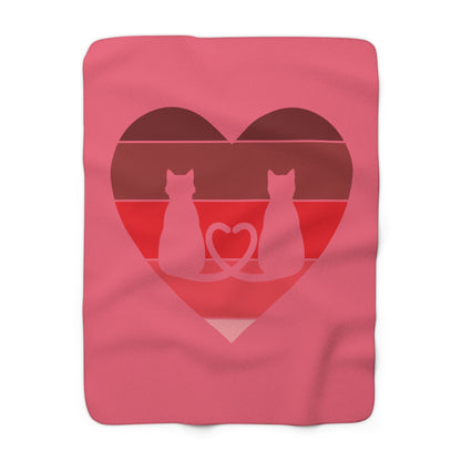 Cat Tail Love Retro Heart Sherpa Fleece Blanket