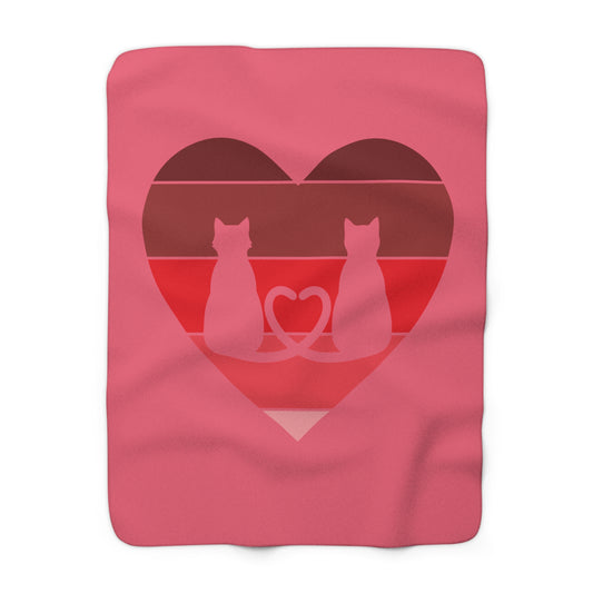 Cat Tail Love Retro Heart Sherpa Fleece Blanket