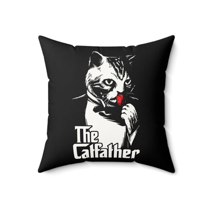The Catfather Faux Suede Square Pillow