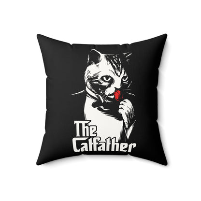The Catfather Faux Suede Square Pillow