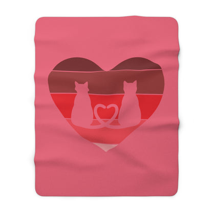 Cat Tail Love Retro Heart Sherpa Fleece Blanket