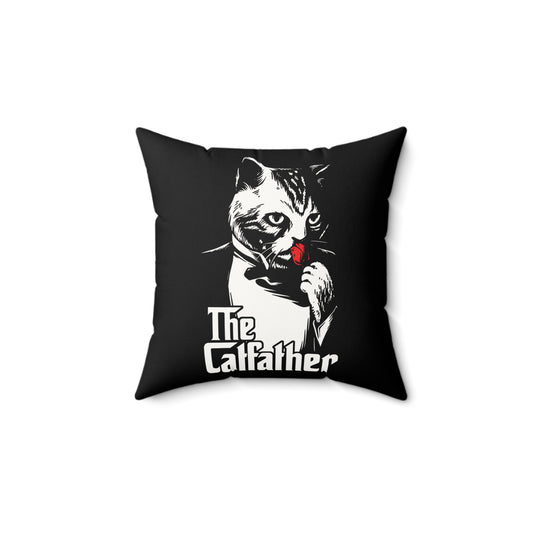 The Catfather Faux Suede Square Pillow