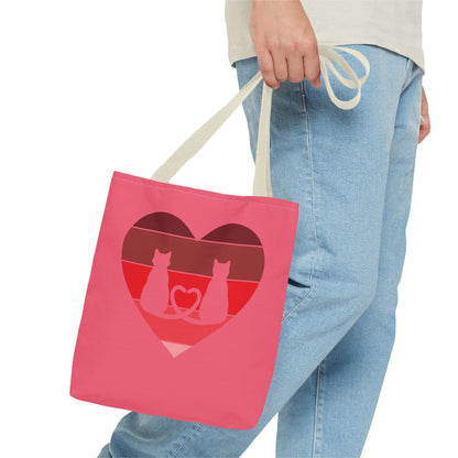 Cat Tail Love Retro Heart Tote Bag