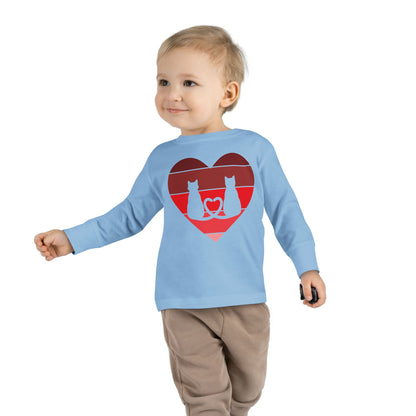 Cat Tail Love Retro Heart Toddler Long Sleeve Tee