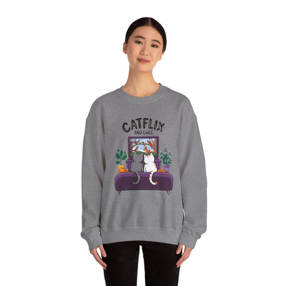 Catflix And Chill Crewneck Sweatshirt