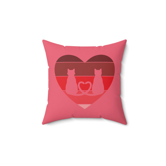 Cat Tail Love Retro Heart Faux Suede Square Pillow