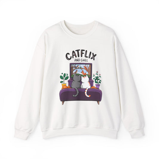Catflix And Chill Crewneck Sweatshirt