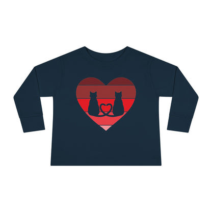 Cat Tail Love Retro Heart Toddler Long Sleeve Tee