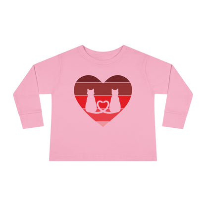 Cat Tail Love Retro Heart Toddler Long Sleeve Tee