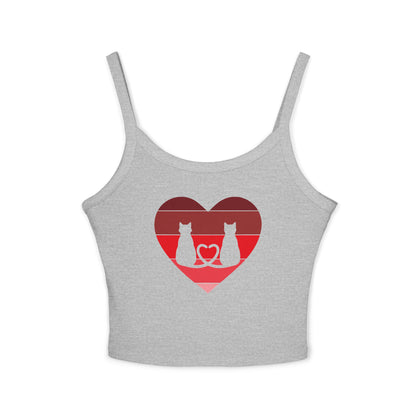 Cat Tail Love Retro Heart Women's Spaghetti Strap Tank Top