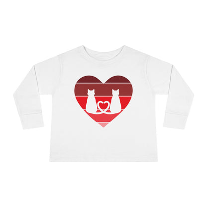 Cat Tail Love Retro Heart Toddler Long Sleeve Tee
