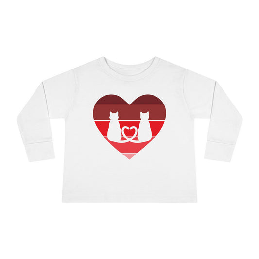 Cat Tail Love Retro Heart Toddler Long Sleeve Tee